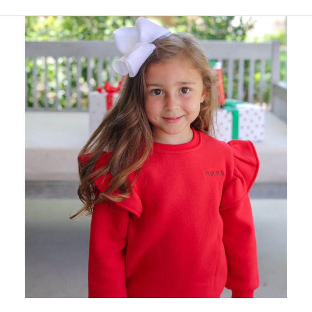 Cecil and Lou Red Willow Embroidered Ruffle Sweatshirt